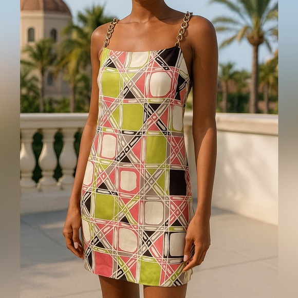 Milly Multicolor Chain Strap Mini Dress Size 2 - Picture 1 of 5